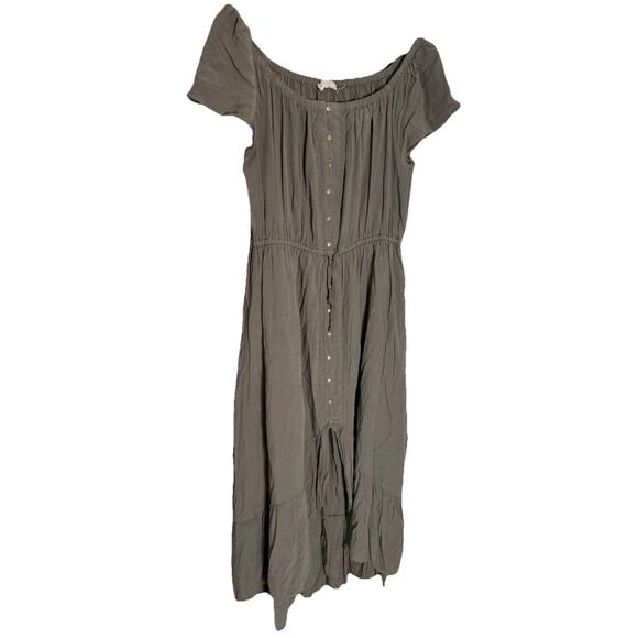 Women's Olive Green Plus Size Maxi Dress‎ Comfort Boho Cottage Fairy 1X - Picture 1 of 8